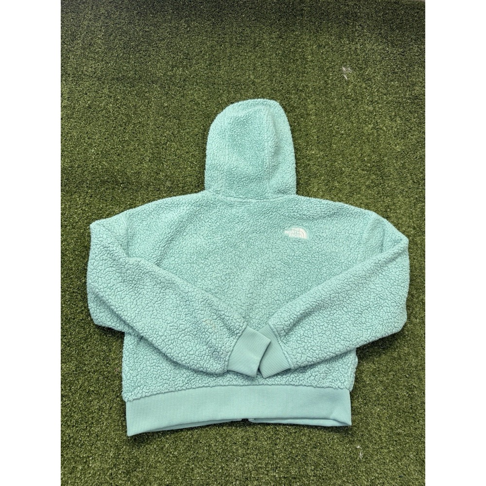 The North Face Girls Sherpa Fleece Hoodie Teal Green Size L/12 - Picture 4 of 5